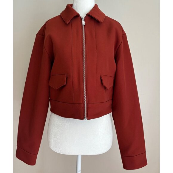 SFAM 7 For All Mankind Cropped Casual Moto Barrel Sleeve Jacket Rust/Orange XS - Picture 3 of 14